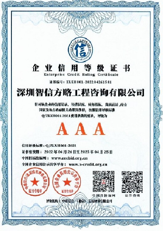 AAA企业信用等级证书